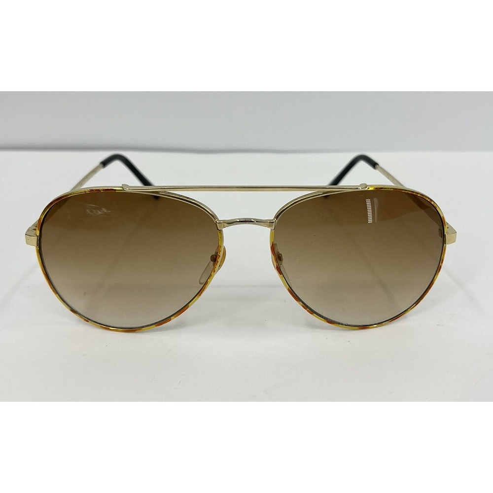 Vintage Opti-Rays Gold Tortoiseshell Aviator Sunglasses Brown Lenses